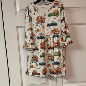 Kids' Fall Harvest Dress with Truck Print